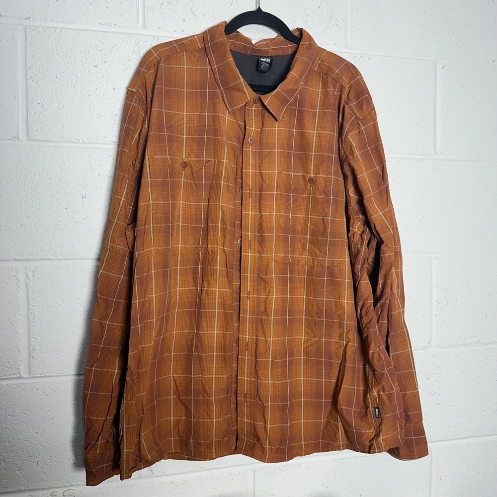 REI Co-op Sahara Mens 3XL Rust Orange Plaid Long Sleeve Ventilated Hiking Shirt - Picture 3 of 6